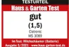 A product review badge from "Haus & Garten Test" indicating a "good" rating (1.5) for a Clatronic MS 3089 milk frother. Produktbild-Vorschau
