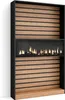 A modern electric fireplace integrated into a shelving unit with a wood-look finish. Produktbild-Vorschau