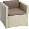A single beige polyrattan armchair with brown cushions, shown from the front-left. Produktbild-Vorschau