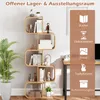 A S-shaped bookshelf filled with books, decorative items, and plants, next to a desk with a laptop. A vertical panel on the right lists categories with icons. Podgląd zdjęcia produktu