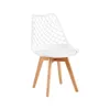 A white dining chair with a lattice back and wooden legs is shown against a white background. Náhled obrázku produktu