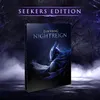 A promotional image for the Elden Ring Nightreign (Seekers Edition) PS5 game, featuring the game's steelbook case against a dark, atmospheric background with purple lighting and smoke effects. Produktbild-Vorschau