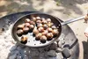 Chestnuts being roasted in a pan over coals outdoors. Produktbild-Vorschau