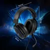 A black gaming headset with blue accents is displayed against a dynamic blue and black background with light effects. Produktbild-Vorschau