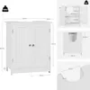 A white bathroom cabinet with dimensions and cut-out details shown in separate diagrams. Produktbild-Vorschau
