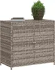 A gray poly rattan garden cabinet with two doors and a plant on top. Voir les images du produit