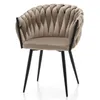 A single beige upholstered chair with black legs against a white background. Podgląd zdjęcia produktu