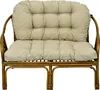 A close-up studio shot of a two-seater rattan bench with beige cushions. Produktbild-Vorschau