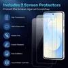 A graphic showing two screen protectors and a smartphone with a clear case. Produktbild-Vorschau