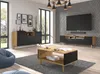 A modern living room with a TV stand, sideboard, coffee table, and seating area. Podgląd zdjęcia produktu