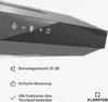 A close-up view of the control panel of a kitchen hood, with feature descriptions below. Produktbild-Vorschau
