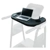 A black tray with a laptop, phone, pens, and cups is placed on the handlebars of a treadmill. Produktbild-Vorschau