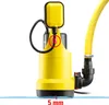 A yellow submersible pump with a yellow hose attached, sitting in shallow blue water. Produktbild-Vorschau