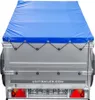 Rear view of a trailer with a blue tarp covering the cargo area. Produktbild-Vorschau