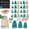 A collage of images showcasing various components of an advent calendar set, including numbered bags, clothespins, tags, and string. Produktbild-Vorschau