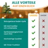 A comparison chart highlighting the advantages of a product, with a small decorative Christmas tree in the background. Produktbild-Vorschau