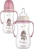Two baby bottles with handles and cartoon bunny illustrations. Podgląd zdjęcia produktu