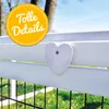 A close-up of a white fence with a heart-shaped decoration and a yellow circle with text in the upper left corner. Produktbild-Vorschau