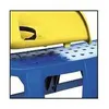 A close-up view of a yellow object with a black handle resting on a blue perforated surface. Anteprima dell’immagine prodotto
