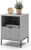 A gray nightstand with a drawer and an open shelf, featuring a clock and a potted plant on top. Náhled obrázku produktu