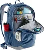 A blue Deuter backpack is shown with its main compartment open, revealing various items inside. Náhľad obrázku produktu