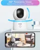 A ZOSI security camera is shown on a shelf, with a smartphone displaying its live feed below. Produktbild-Vorschau