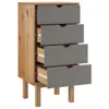 A chest of drawers with four gray drawers and a wooden frame, standing on four wooden legs. Voir les images du produit