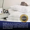 A cat is resting on a pillow on a bed, with a bedside table in the background. Produktbild-Vorschau
