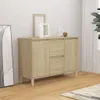 A wooden sideboard with two doors and two drawers, decorated with a vase, a picture frame, and a decorative apple on top. Náhľad obrázku produktu