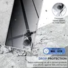 A clear phone case is shown on a cracked concrete surface, with marketing text and graphics highlighting its protective features. Anteprima dell’immagine prodotto