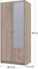 A two-door wardrobe with a full-length mirror and two drawers at the bottom, shown against a white background with dimensions indicated. Náhled obrázku produktu