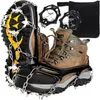 A pair of hiking boots with attached anti-slip spikes and a storage bag. Náhled obrázku produktu