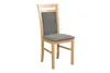 A single wooden chair with a gray upholstered seat and backrest, isolated on a white background. Produktbild-Vorschau