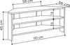 A diagram of a corner TV stand with dimensions indicated. Produktbild-Vorschau