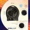 A marketing image for a BROLLUX electric heater, showing its dimensions and control knobs. Produktbild-Vorschau