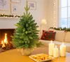 A mini Christmas tree is placed on a table in front of a fireplace, with candles and cookies nearby, creating a cozy holiday atmosphere. Voir les images du produit