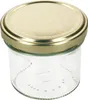 A clear glass jar with a gold lid, isolated on a white background. Podgląd zdjęcia produktu