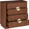 A brown dresser with four drawers and gold handles, shown from the front with the bottom two drawers slightly open. Podgląd zdjęcia produktu