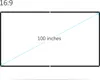 A diagram showing a 100-inch, 16:9 aspect ratio projection screen with diagonal measurement indicated. Produktbild-Vorschau