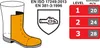 Diagram of a boot with safety certifications and performance levels. Produktbild-Vorschau