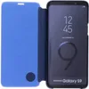 A blue book-style phone case is open, revealing a Samsung Galaxy S9 phone screen. Anteprima dell’immagine prodotto
