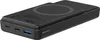 A black power bank with a wireless charging pad on top, shown from a slightly elevated side angle. Produktbild-Vorschau