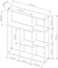 A technical drawing with dimensions of a black shelving unit. Náhled obrázku produktu
