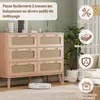 Commode 6 tiroirs en bois naturel avec façades en rotin Voir les images du produit 4