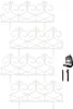 Four white decorative garden edging pieces are arranged vertically on a white background. To the right of the edging pieces are three small accessories: a black stake, a black connector, and a small solar light with a wire. Produktbild-Vorschau
