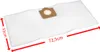 A white vacuum cleaner bag with a brown cardboard attachment is shown on a white background. Red arrows indicate the dimensions of the bag. Náhled obrázku produktu