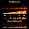 Diagram showing different flame intensity and speed settings for an electric fireplace. Náhľad obrázku produktu
