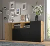 A modern living room setting with a sideboard, artwork, and a floor lamp. Produktbild-Vorschau