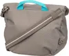 A close-up view of a gray messenger bag with a blue handle and a gray strap with white stripes. Produktbild-Vorschau