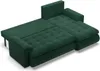 A dark green sectional sofa with a chaise lounge and a pull-out bed feature, shown from a high angle on a white background. Produktbild-Vorschau